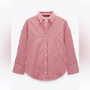 COPY - ZARA Stripe red and white poplin shirt